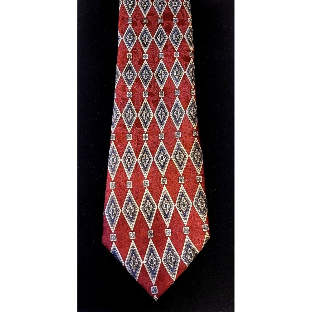 Silk Vienicci Men's Burgundy Gray Dress Suit Tie Diamond Geometric Pure Silk